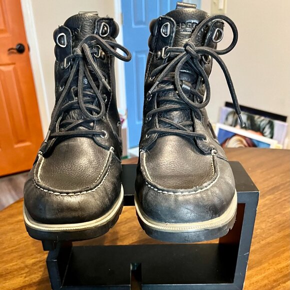 Men's Sperry Top-Sider Moc-Toe Lug Black Leather Waterproof Boots Size 10.5 - Picture 4 of 8